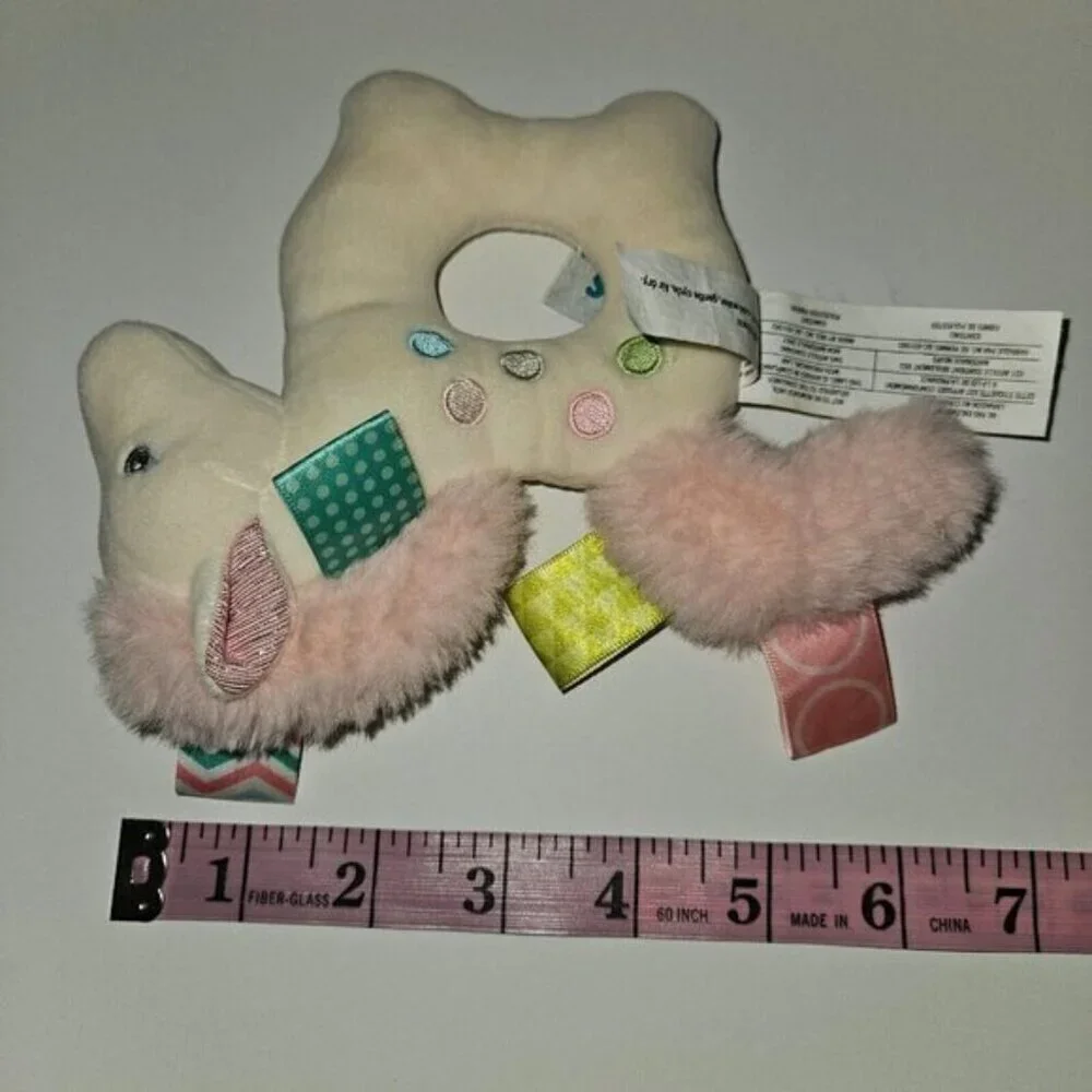 Taggies Mary Meyer Painted Pony Rattle Plush Baby Toy White Horse Ring Loop Pink